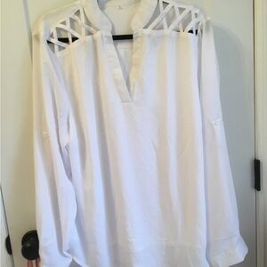 White Long Sleeve Blouse with Cutout Design Size 2XL